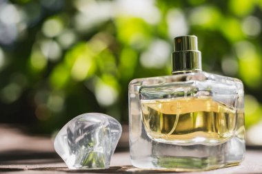 yeşil arka plan üzerinde parfüm 