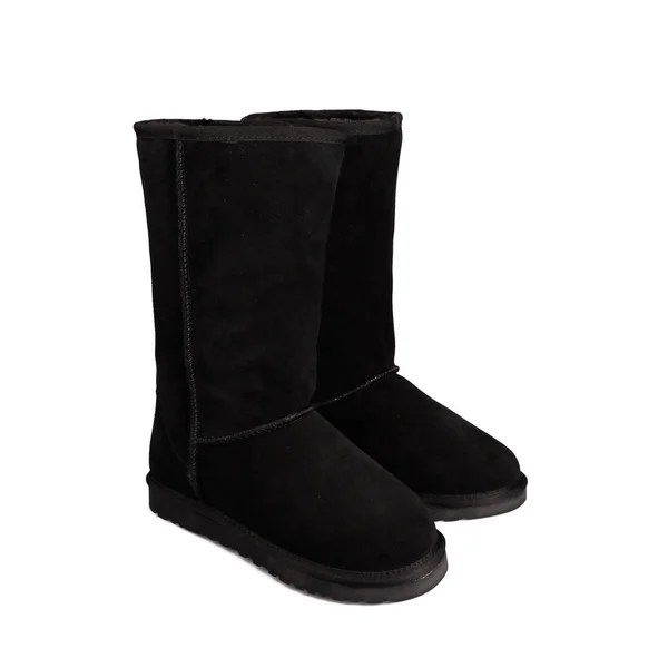 Botas de inverno preto isolado no fundo branco — Fotografia de Stock