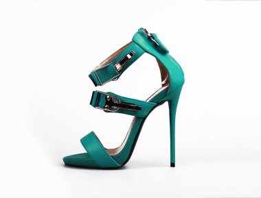 Beyaz arka planda kadın mavi Ayakkabı Yaz 