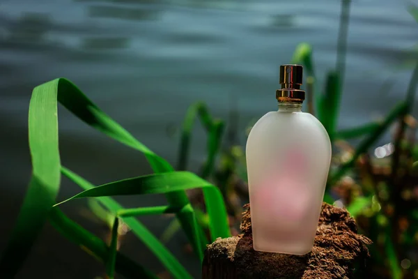 Yeşil bir arka plan bulanık doğal parfüm — Stok fotoğraf