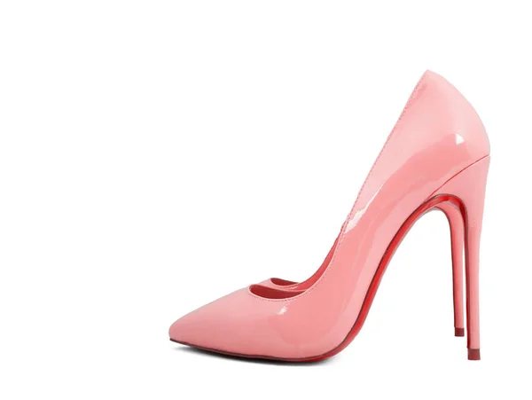白で光沢のあるピンクの女性靴を分離します。 — ストック写真