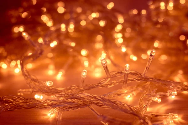 Christmas Lights Garland Blurred Led Bulb Light Background Yello — Stock Photo, Image