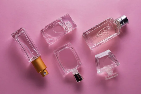 Perfume Bottles on light Pink background. Perfumery — Stock Photo, Image