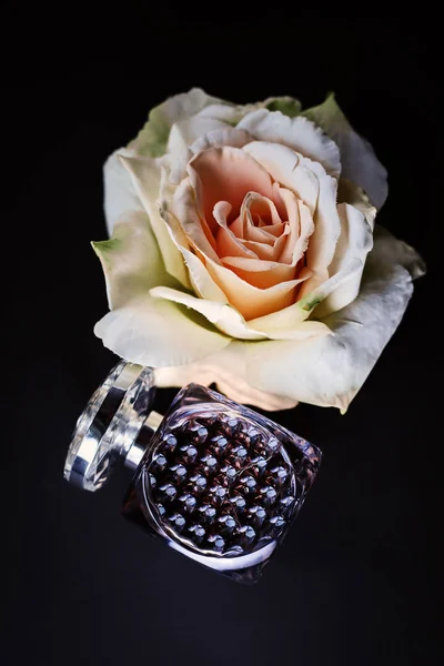 Kobiece perfumy z różami — Zdjęcie stockowe
