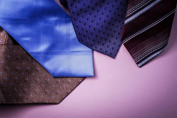 View Multi Colored Neckties Pink Table — Stock Photo, Image