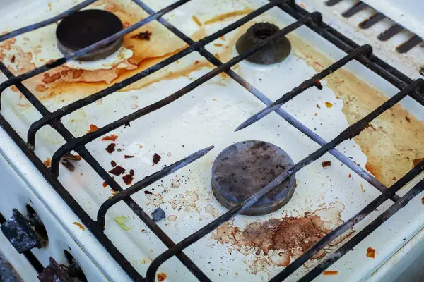 Dirty Gas Stove Burners Kitchen Room — Stock Photo, Image