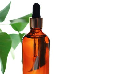 Natural remedies, aromatherapy - dropper & bottle. Organic bio alternative medicine, brown bottle.