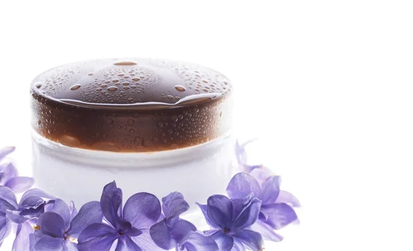 Closeup Jar Moisturizing Face Cream Flower — Stock Photo, Image