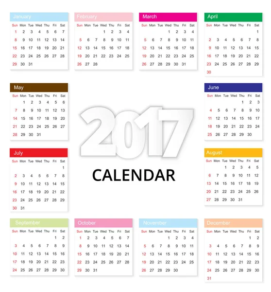 Vorlage für Kalender 2017 — Stockvektor