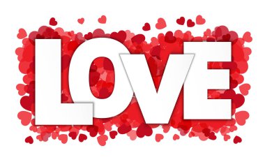 Kırmızı kalp konfeti arka plan üzerinde kağıt tarzı seviyorum