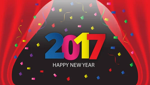 Feliz Año Nuevo 2017 tipo de papel sobre fondo con cintas y co — Vector de stock