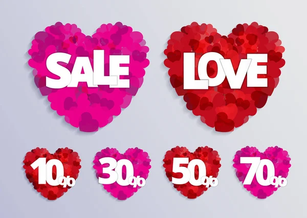 Tarjeta de amor de San Valentín con corazón rojo y venta de texto de descuento — Vector de stock