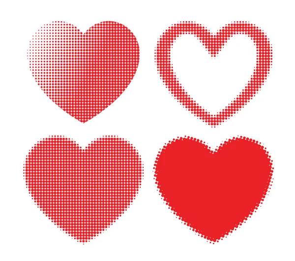 Set of Red hearts with halftone effect isolated — Stock Vector