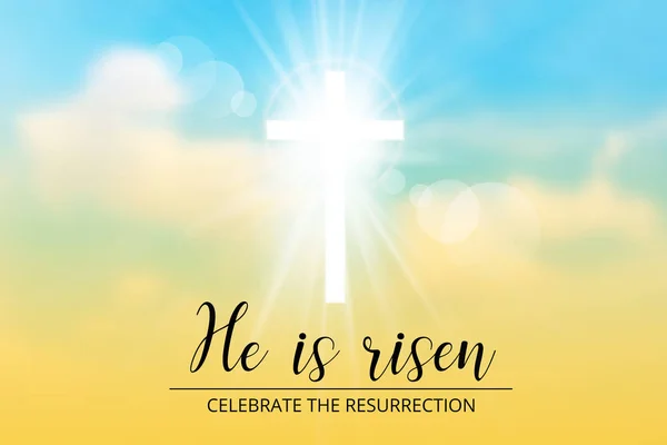 Easter christian motive,with text He is risen — Stock Vector