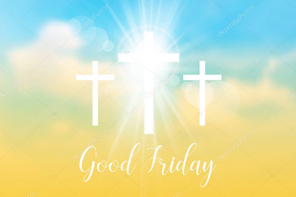 Good Friday. Background with white cross and sun rays