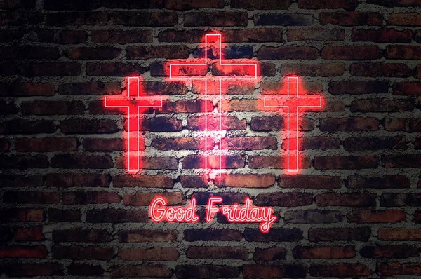 Good Friday. red neon Three crosses glowing — Stock Photo, Image