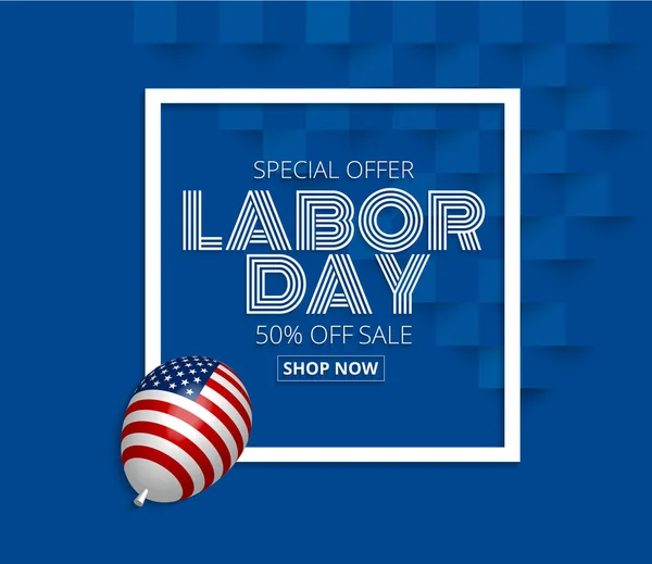 Рекламный баннер Дня труда с американской флажкой — стоковый вектор