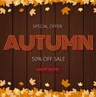Sonbahar satış posteri veya başlığı ile akçaağaç yaprağı ve indirim metin promo poster için sonbahar tasarımı için alışveriş için,