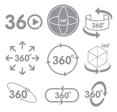 360 derece işareti simgesi beyaz arka plan üzerinde göster.