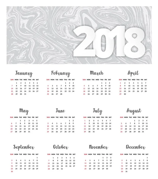 Kalender 2018 sjabloonontwerp, Agenda Vector — Stockvector