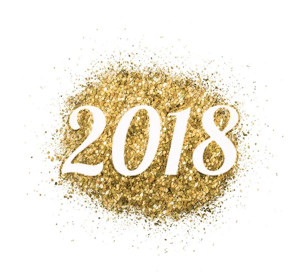 2018 de brilho dourado no fundo branco, símbolo do Ano Novo — Fotografia de Stock