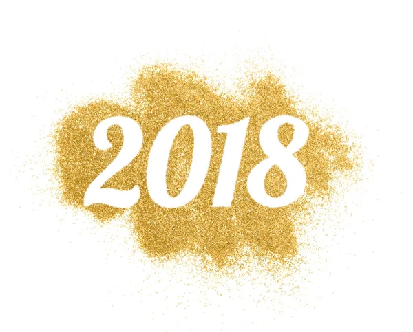 Beyaz arka planda, yeni yıl sembolü altın glitter 2018