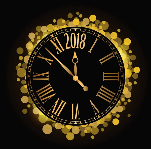Vector brillante Año Nuevo 2018 Reloj de cuenta atrás en el fondo negro — Vector de stock