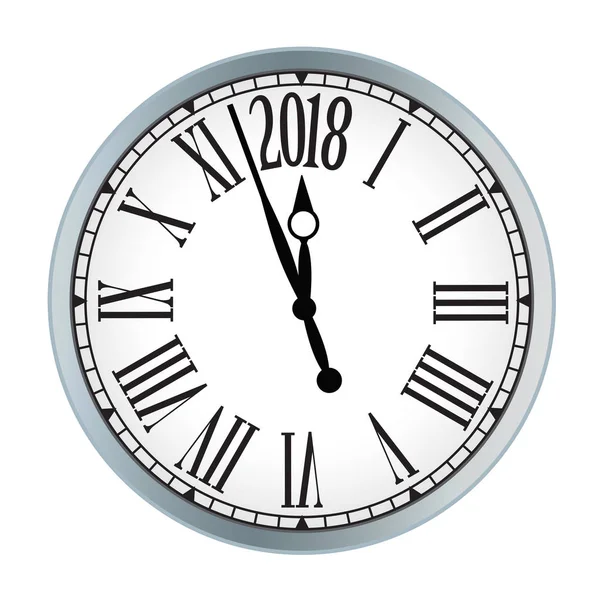 Reloj negro de Año Nuevo 2018 sobre fondo blanco . — Vector de stock