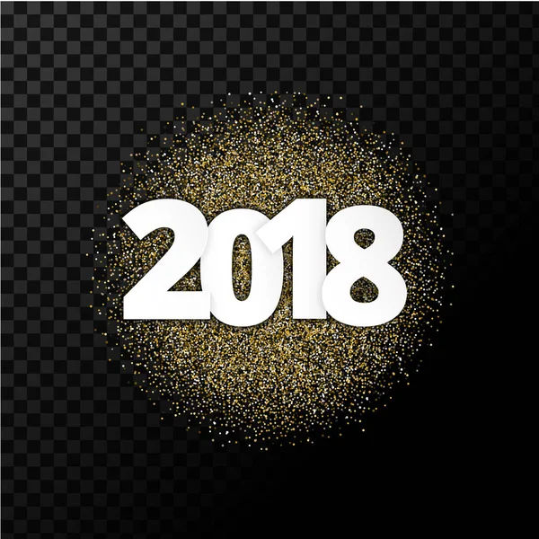 Confettis dorés avec texte 2018 sur fond de transparence — Image vectorielle