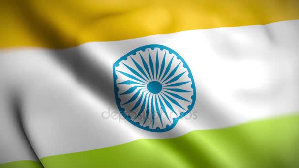 インドの旗共和国 波状のインドの国旗のクローズ アップ インド共和国の国旗 インド共和国の旗が風になびいてのビデオ — ストック動画
