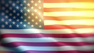 Amerikan ABD bayrağı closeup, yıldızlar ve çizgiler, Amerika Birleşik Devletleri rüzgarda uçan et kalınlığı ile yivli.