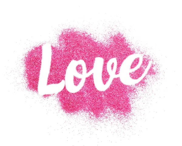Wort der Liebe Form auf rosa Glitzerhintergrund — Stockfoto