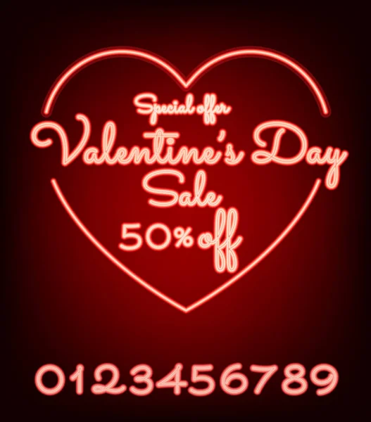 San Valentín venta de luz de neón banner web de promoción de venta de San Valentín — Archivo Imágenes Vectoriales