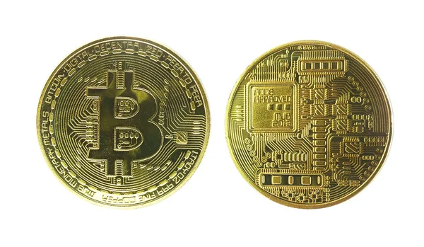 前面と背面が分離された分離の物理 Bitcoin — ストック写真