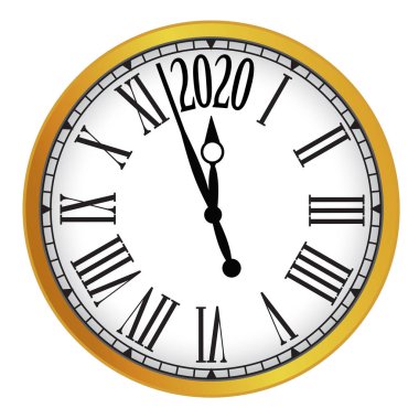 2020 New Year gold classic clock on white background. vector 2020 New Year gold classic clock on white background. vector