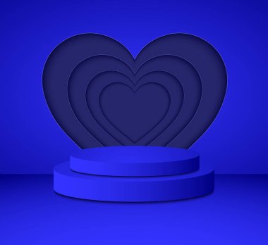 3d Klasik mavi silindir podyum minimal stüdyo kalp duvarı arka planı