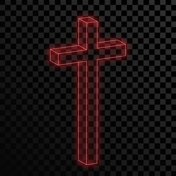 Červený Neon Zářící Christian Cross Průhledném Pozadí Vektorová Ilustrace Zářící — Stockový vektor