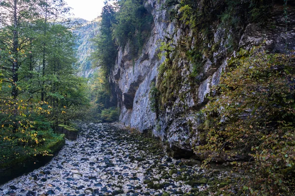 Bezwodny kamienne koryta rzeki górskie. — Zdjęcie stockowe
