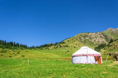 Kırgızistan dağların beyaz Yurt. 