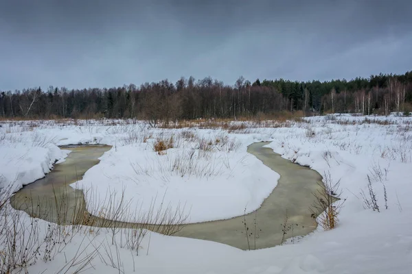 Paysage hivernal avec petite rivière. — Photo