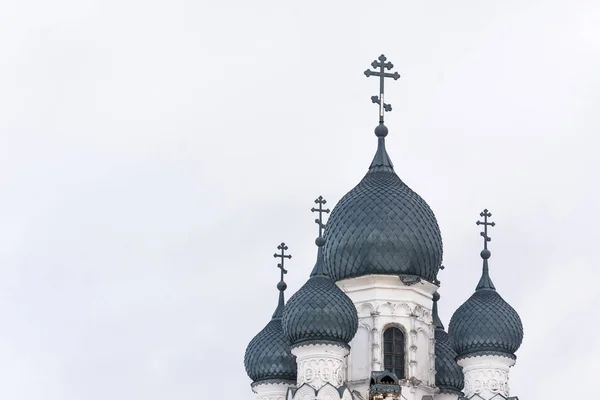 Vackra kyrkliga kupoler mot den grå himlen. — Stockfoto