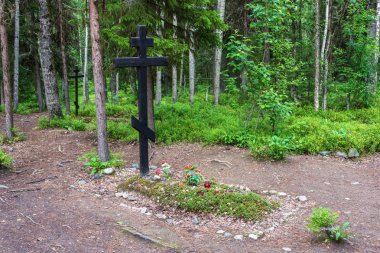 Bu Solovki Sekirnaya dağda baskı altında toplu mezar yeri. 