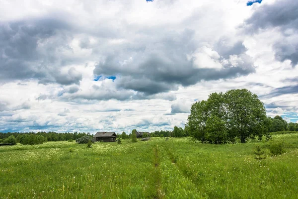 Paesaggio con un villaggio morto Burdovo . — Foto Stock