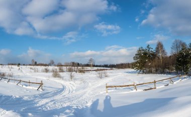 Güneşli bir soğuk günde güzel bir kış manzara. 