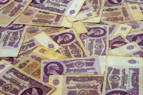 1961 numunesinin 25 ruble 'lik Sovyet parasının arka planı, yakın planda çekildi..
