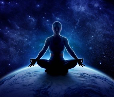 Dünya üzerinde Yoga kadın. Meditasyon kız planet Earth