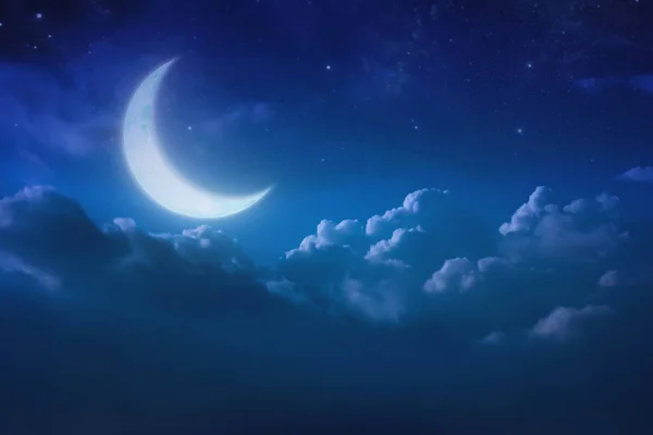 Half blue moon behind cloudy on sky and star at night. Outdoors — Stock Photo, Image