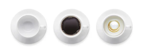 トップ ビュー - 熱いブラック コーヒー カップ、空のコーヒー カップ、3 スタイル コーヒー — ストック写真