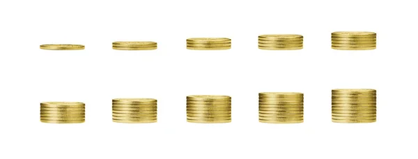 Wachsende Gelddiagramme auf 1 bis 10 Reihen Goldmünze und Haufen Gil — Stockfoto