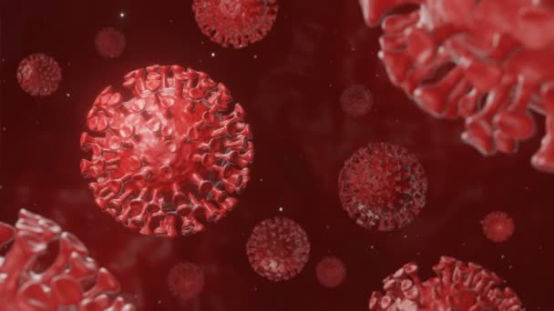 Covid Coronavirus Infetta Nel Sangue Microscopio Virus Motion Flying Corona — Video Stock